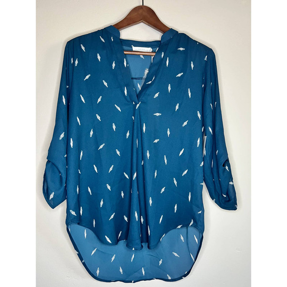 Blue Patterned 3/4 Sleeve Blouse - Picture 1 of 3